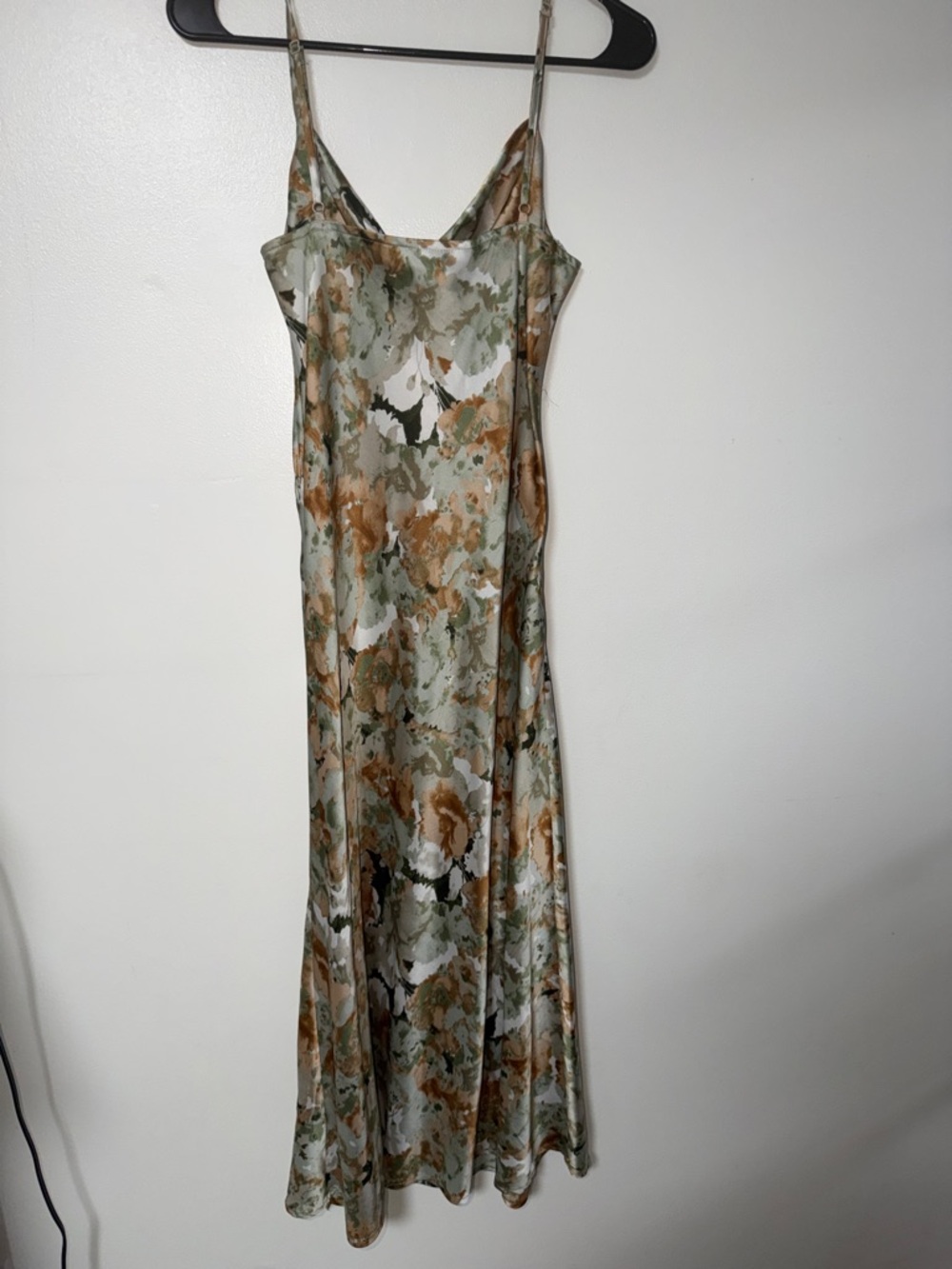 Floral Satin Slip Maxi Dress in Sage and Rust - Picture 3 of 3
